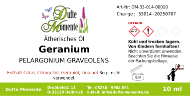 Ätherisches Öl Etikett 10 ml Geranium