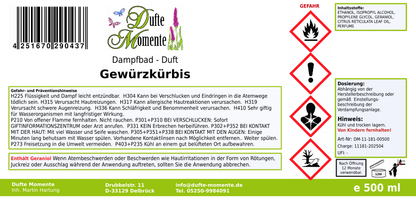 Dampfbadduft Konzentrat Etikett 500 ml Gewürzkürbis