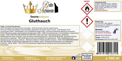 Saunaduft Konzentrat 500 ml Etikett Gluthauch