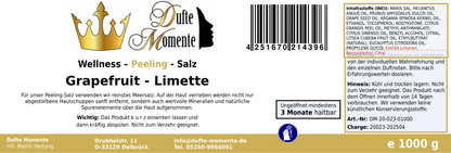 Grapefruit-Limette - 1 kg Salz Körperpeeling, mit BIO-Meersalz