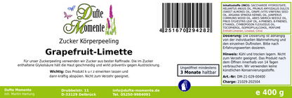 Grapefruit-Limette - 400g Zucker Körperpeeling, für empfindliche Haut