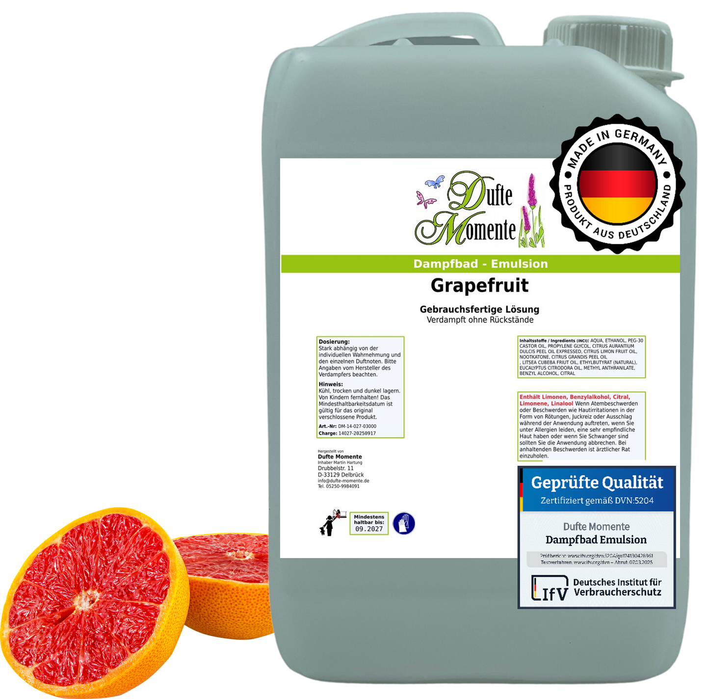 Dampfbad-Emulsion Grapefruit | Gebrauchsfertig & DVN-Zertifiziert für Dein Home-Spa | 3L, 5L, 10L