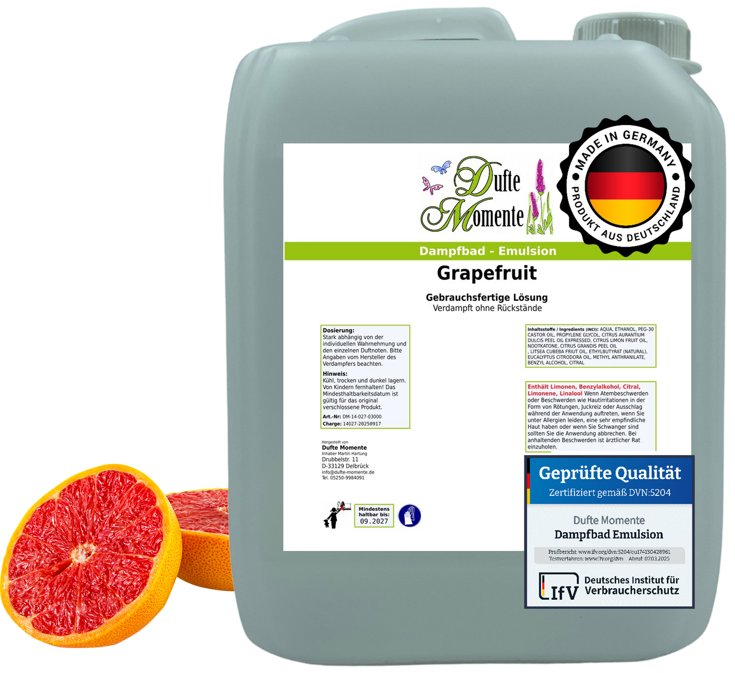 Dampfbad-Emulsion Grapefruit | Gebrauchsfertig & DVN-Zertifiziert für Dein Home-Spa | 3L, 5L, 10L