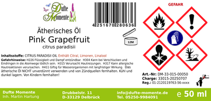 Ätherisches Öl Etikett 50 ml Pink Grapefruit
