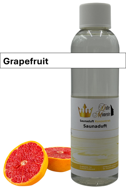 Saunaaufguss grapefruit in 250ml Flasche mit Duftbanner
