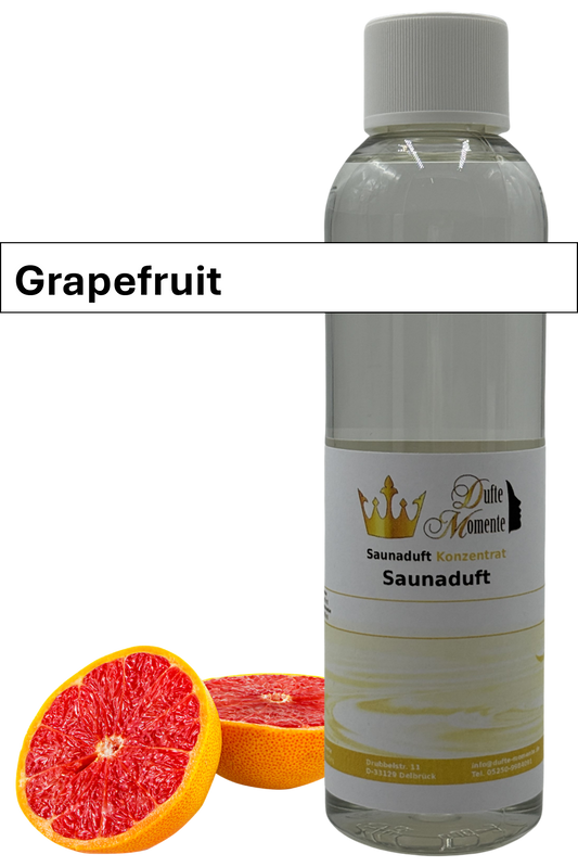 Saunaaufguss grapefruit in 250ml Flasche mit Duftbanner