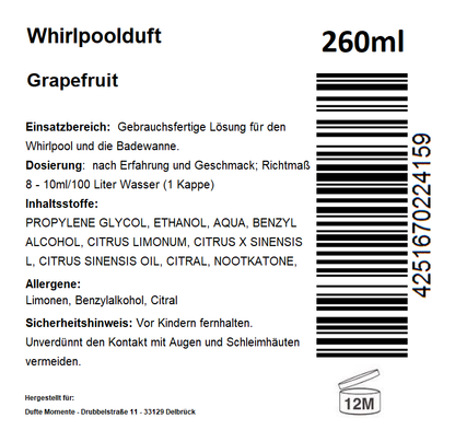 Whirlpoolduft 260 ml Etikett Grapefruit