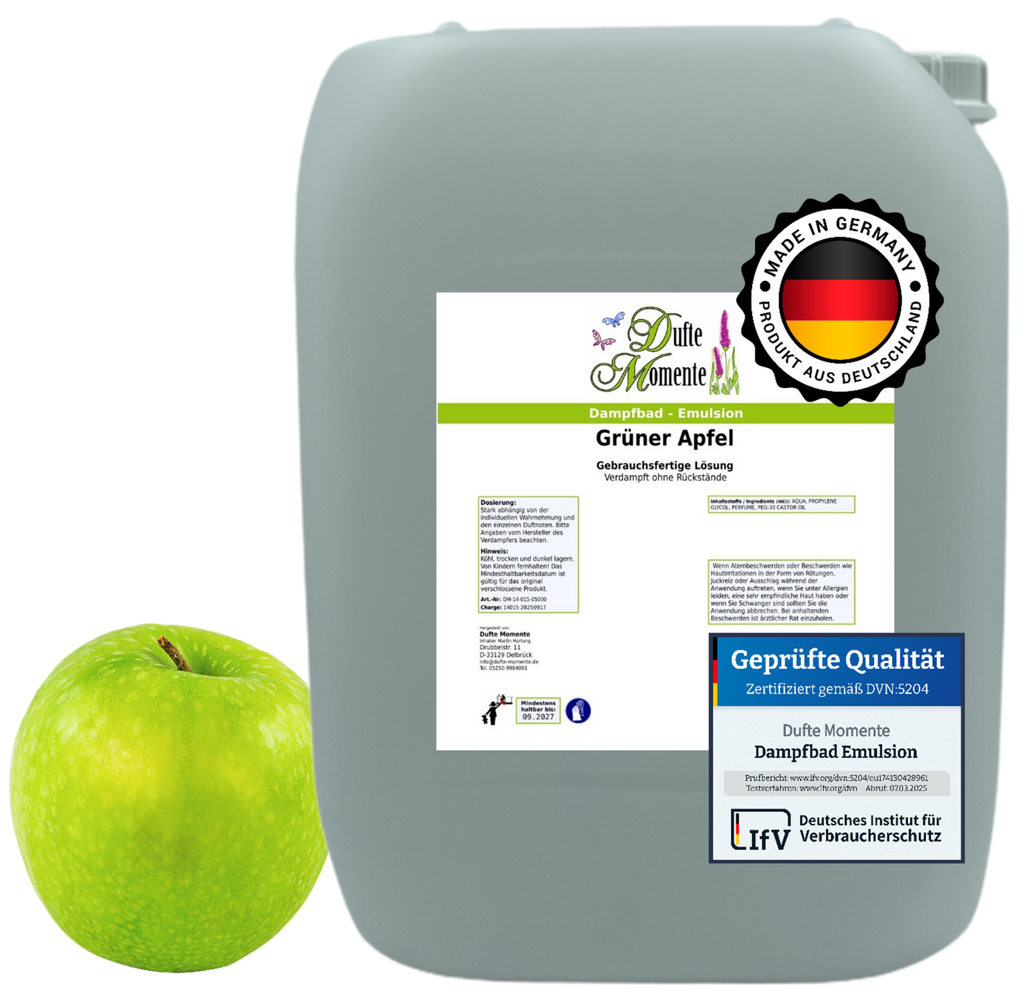 Dampfbad-Emulsion Grüner Apfel | Gebrauchsfertig & DVN-Zertifiziert für Dein Home-Spa | 3L, 5L, 10L