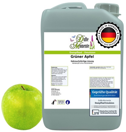 Dampfbad-Emulsion Grüner Apfel | Gebrauchsfertig & DVN-Zertifiziert für Dein Home-Spa | 3L, 5L, 10L