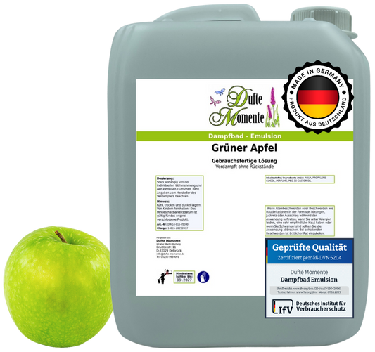 Dampfbad-Emulsion Grüner Apfel | Gebrauchsfertig & DVN-Zertifiziert für Dein Home-Spa | 3L, 5L, 10L