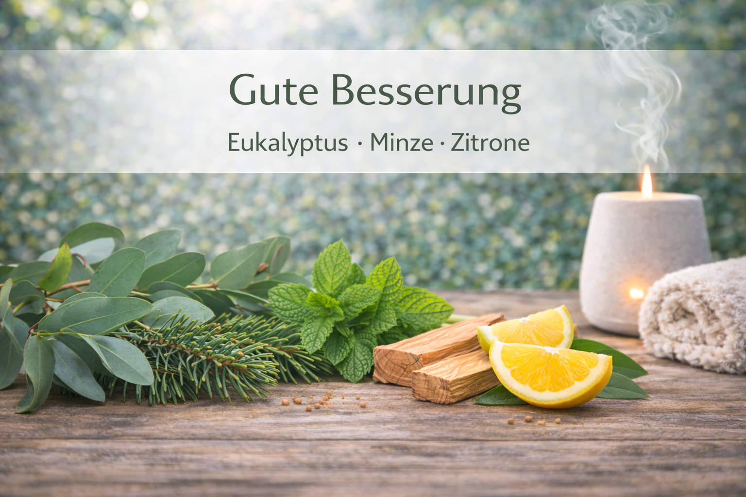 Ätherische Ölmischung Gute Besserung mit Eukalyptus und Minze in Wellness Atmosphäre