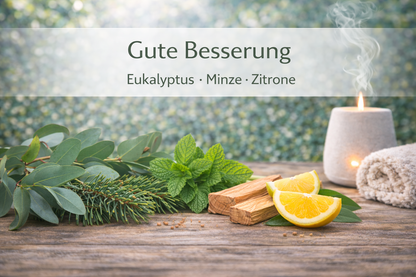 Ätherische Ölmischung Gute Besserung mit Eukalyptus und Minze in Wellness Atmosphäre
