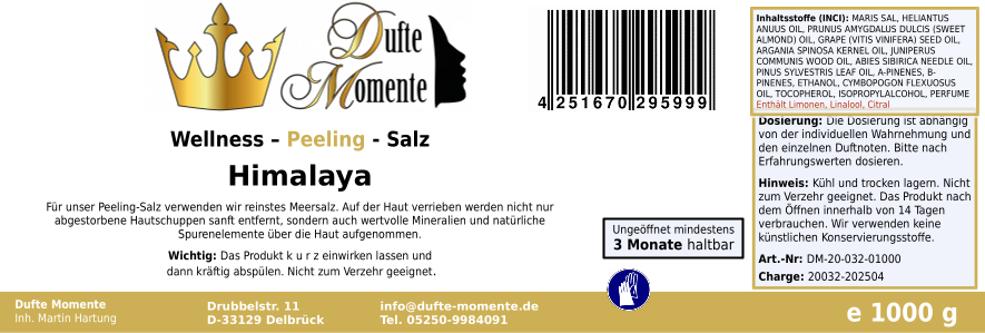 Himalaya (Edeltanne, Fichtennadel, Lemongras, Zedernholz) - 1 kg Salz Körperpeeling, mit BIO-Meersalz (Kopie)