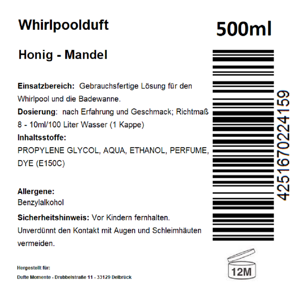 Whirlpoolduft 500 ml Etikett Honig - Mandel