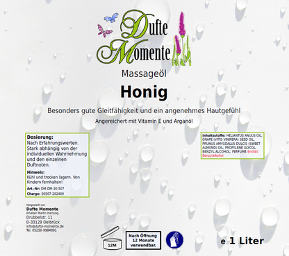 Massageöl-Etikett 1 Liter Honig