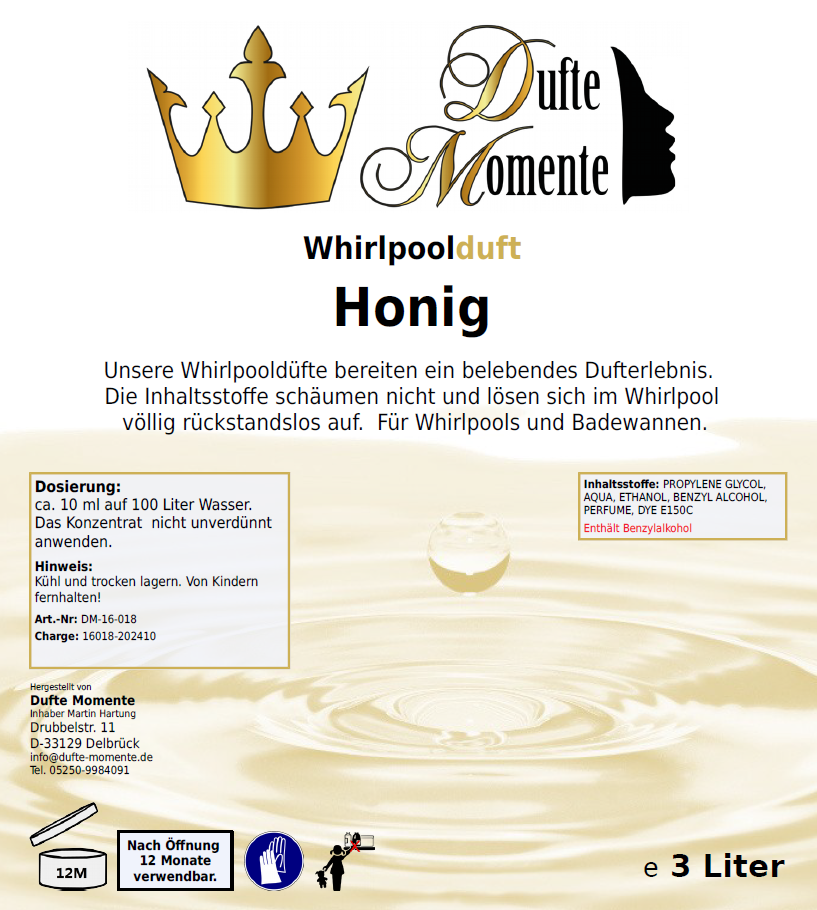 Whirlpoolduft 3 Liter Etikett Honig