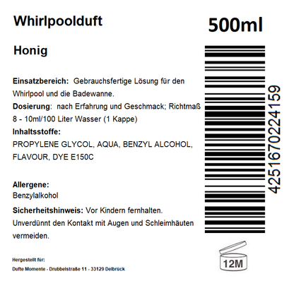Whirlpoolduft 500 ml Etikett Honig