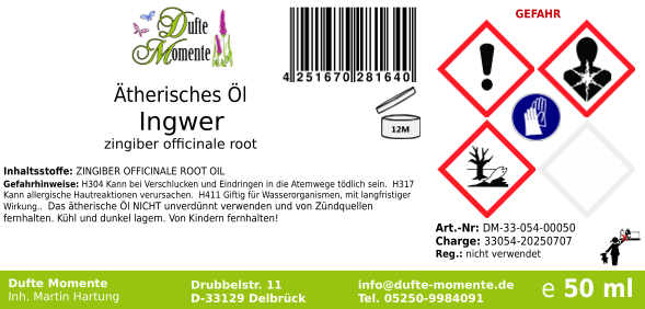 Ätherisches Öl Etikett 50 ml Ingwer