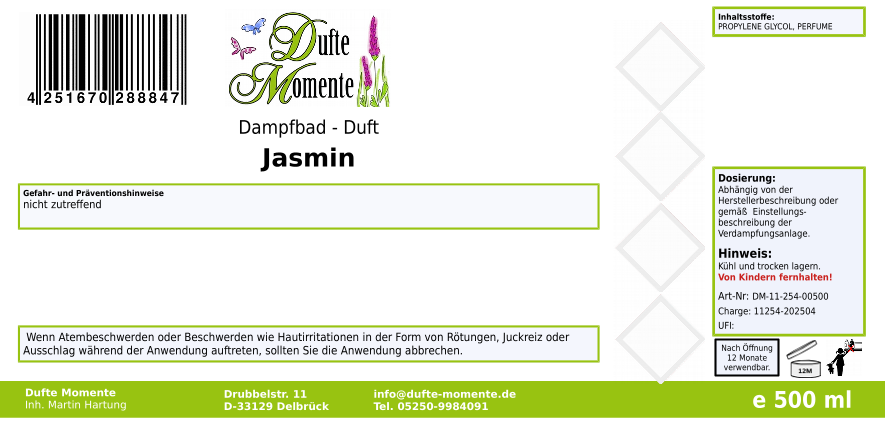 Dampfbadduft Konzentrat Etikett 500 ml Jasmin