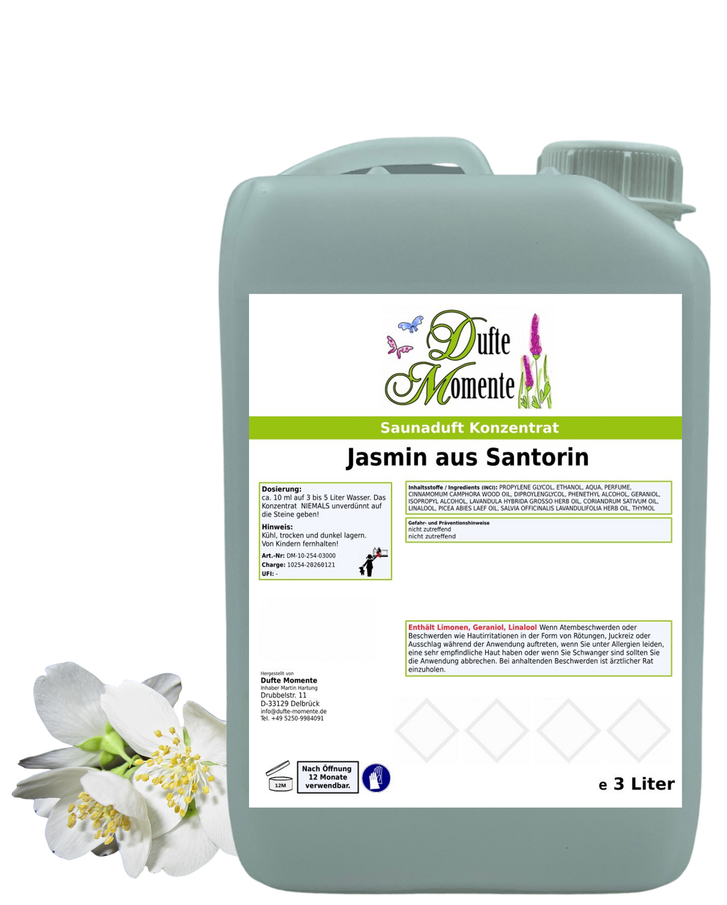 Saunaduft Jasmin in 3 Liter Kanister mit Duftbestandteilen