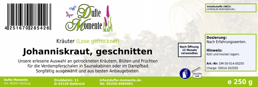 Getrocknete Kräuter Etikett 250g Johanniskraut