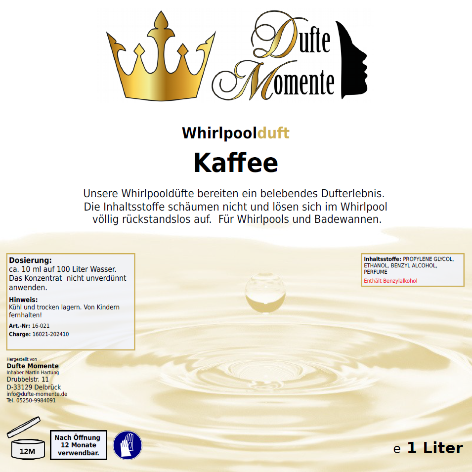 Whirlpoolduft 1 Liter Etikett Kaffee