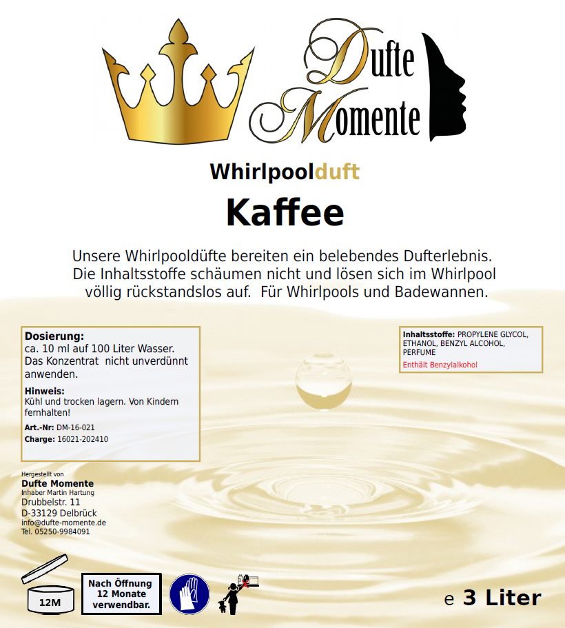 Whirlpoolduft 3 Liter Etikett Kaffee