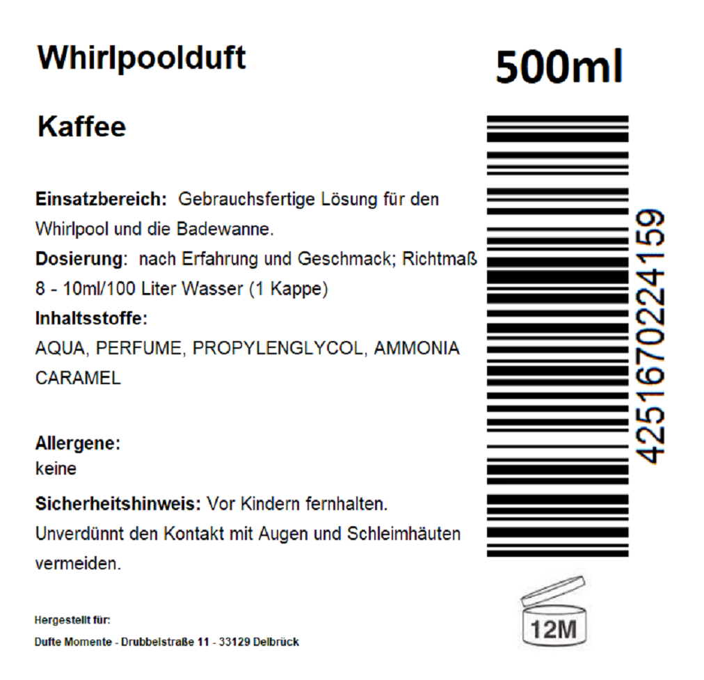 Whirlpoolduft 500 ml Etikett Kaffee