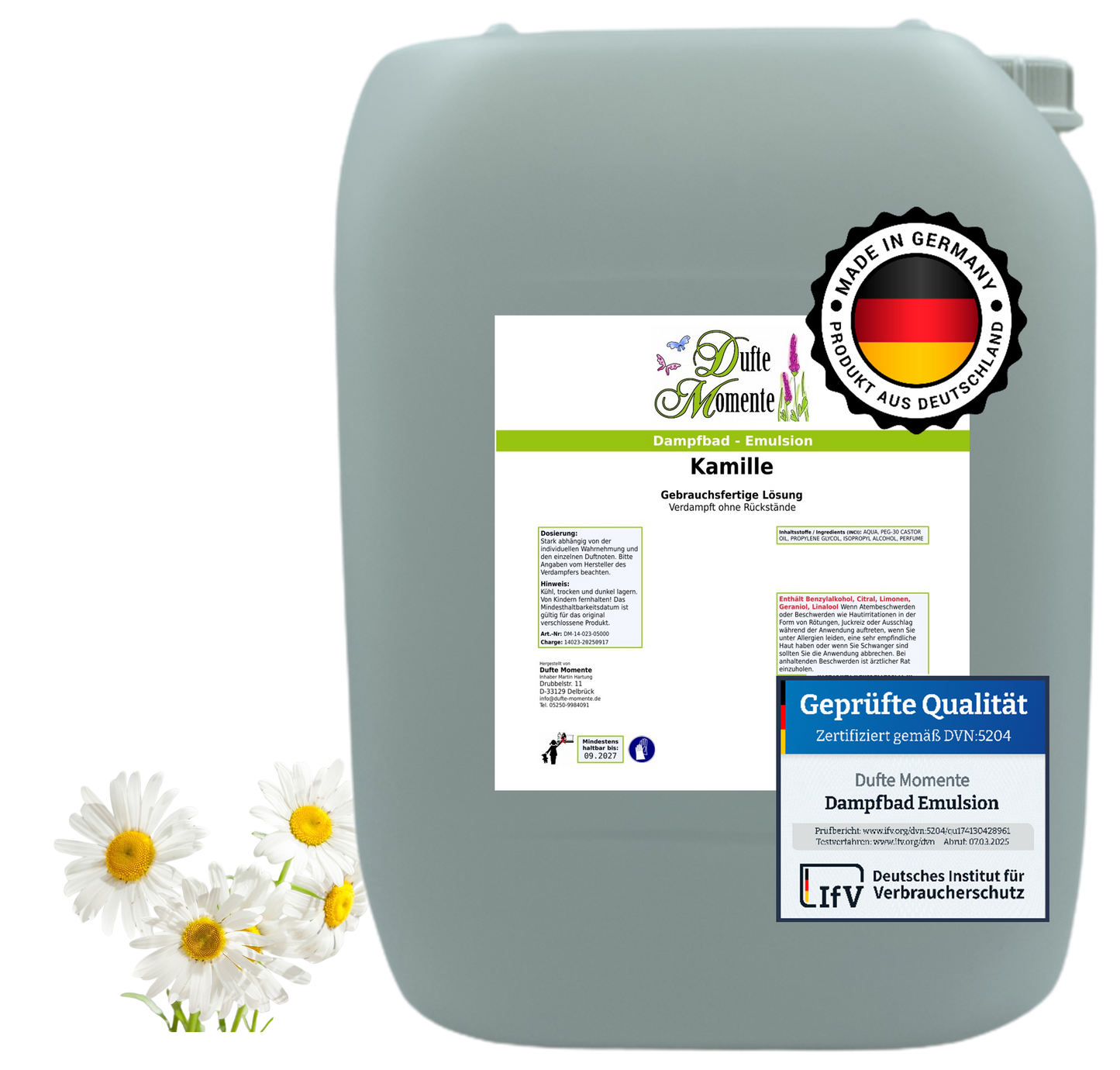 Dampfbad-Emulsion Kamille | Gebrauchsfertig & DVN-Zertifiziert für Dein Home-Spa | 3L, 5L, 10L