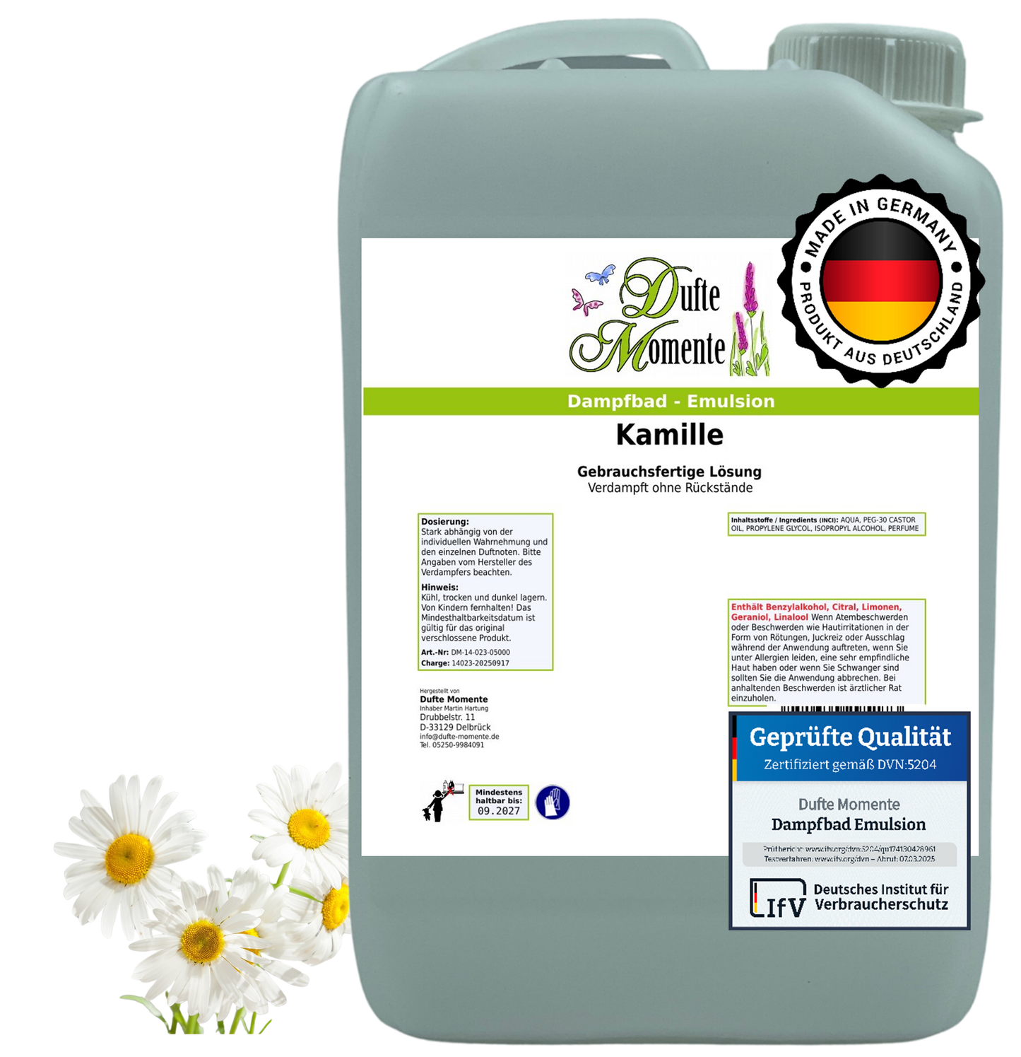 Dampfbad-Emulsion Kamille | Gebrauchsfertig & DVN-Zertifiziert für Dein Home-Spa | 3L, 5L, 10L