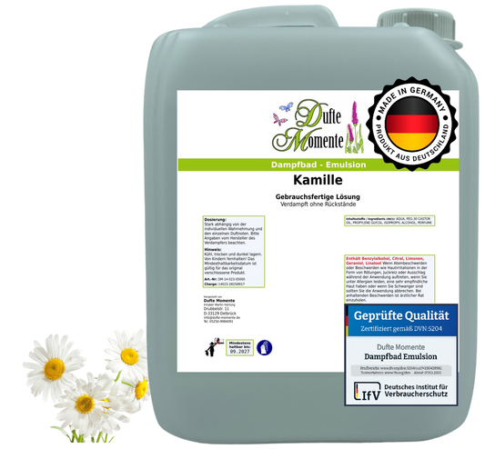 Dampfbad-Emulsion Kamille | Gebrauchsfertig & DVN-Zertifiziert für Dein Home-Spa | 3L, 5L, 10L