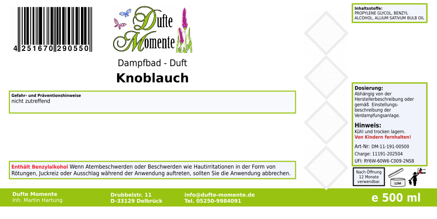 Dampfbadduft Konzentrat Etikett 500 ml Knoblauch
