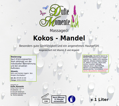 Massageöl-Etikett 1 Liter Kokos - Mandel