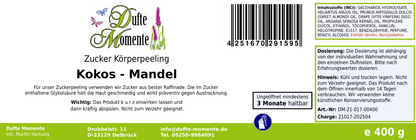 Kokos-Mandel - 400g Zucker Körperpeeling, für empfindliche Haut