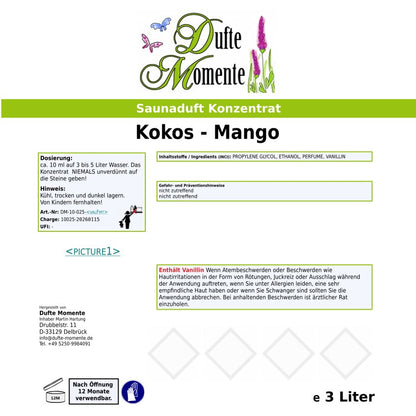 Saunaduft Etikett Kokos-Mango 3 Liter