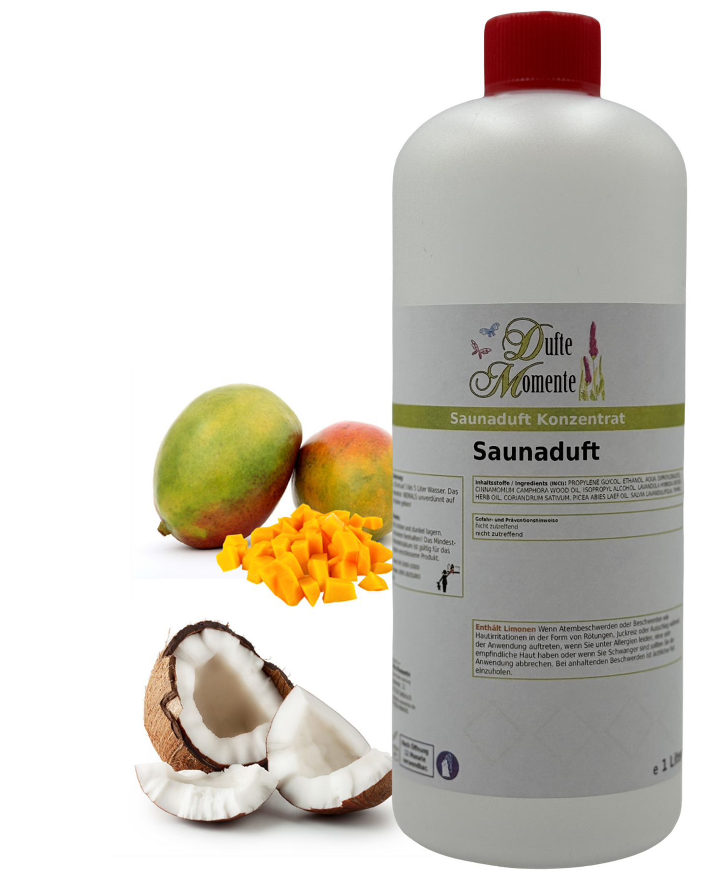 Saunaduft Kokos-Mango in 1 Liter Flasche mit Duftbestandteilen