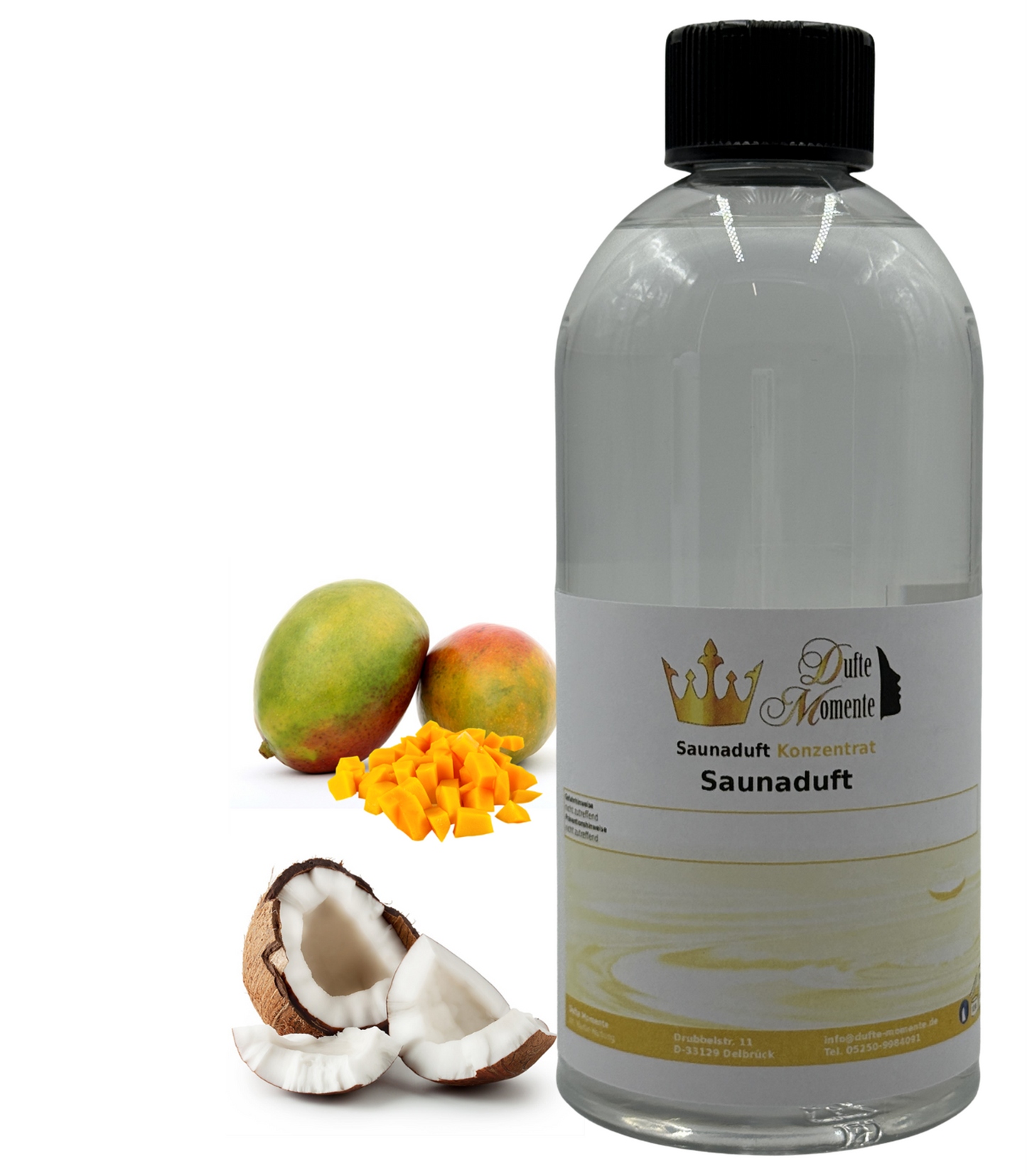 Saunaduft Kokos-Mango in 500ml Flasche mit Duftbestandteilen