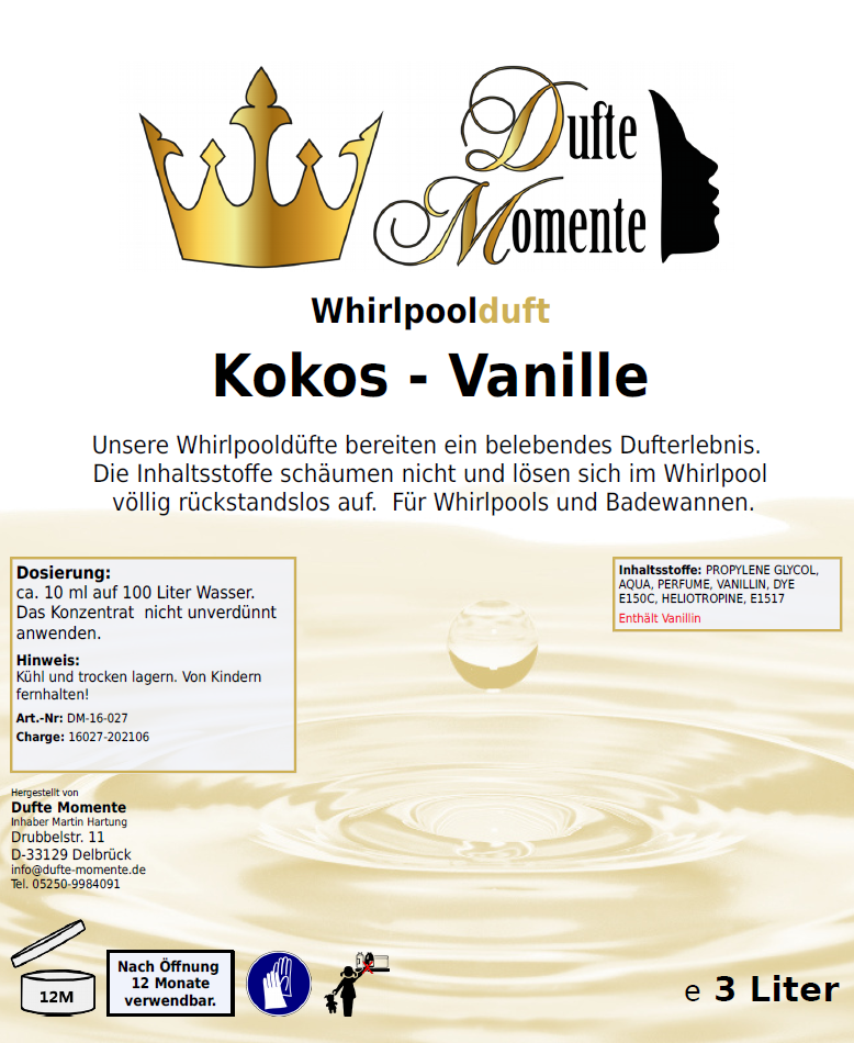 Whirlpoolduft 3 Liter Etikett Kokos - Mandel