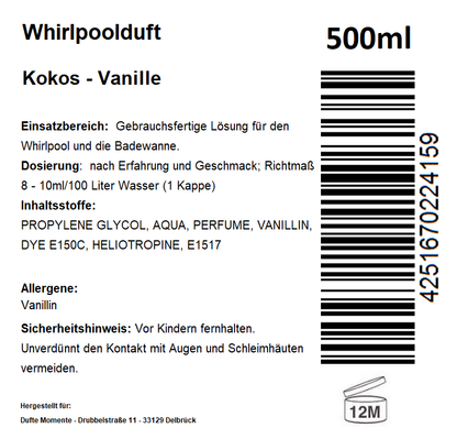 Whirlpoolduft 500 ml Etikett Kokos - Vanille