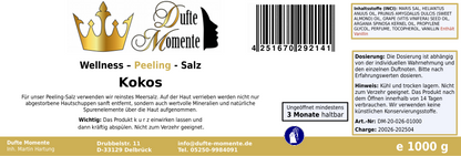 Kokos - 1 kg Salz Körperpeeling, mit BIO-Meersalz