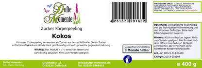 Kokos - 400g Zucker Körperpeeling, für empfindliche Haut