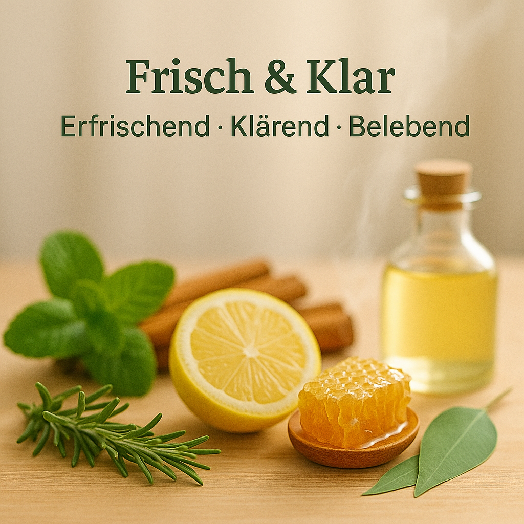 Kollektionsbild Frisch & Klar in Saunaoptik mit Duftbestandteilen