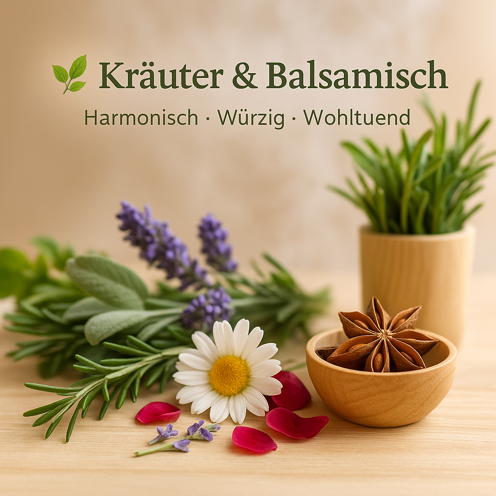 Kollektionsbild Kräuter & Balsamisch in Saunaoptik mit Duftbestandteilen