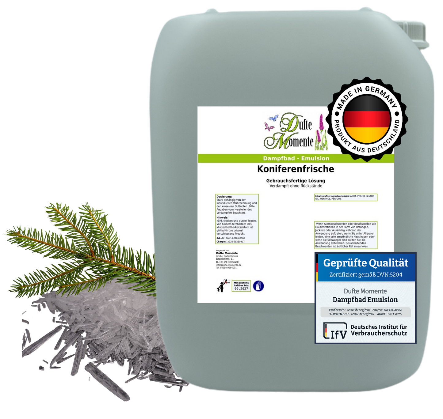 Dampfbad-Emulsion Koniferenfrische (Menthol, Tannennadel) | Gebrauchsfertig & DVN-Zertifiziert für Dein Home-Spa | 3L, 5L, 10L