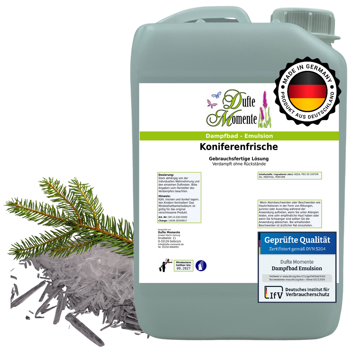 Dampfbad-Emulsion Koniferenfrische (Menthol, Tannennadel) | Gebrauchsfertig & DVN-Zertifiziert für Dein Home-Spa | 3L, 5L, 10L