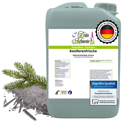 Dampfbad-Emulsion Koniferenfrische (Menthol, Tannennadel) | Gebrauchsfertig & DVN-Zertifiziert für Dein Home-Spa | 3L, 5L, 10L