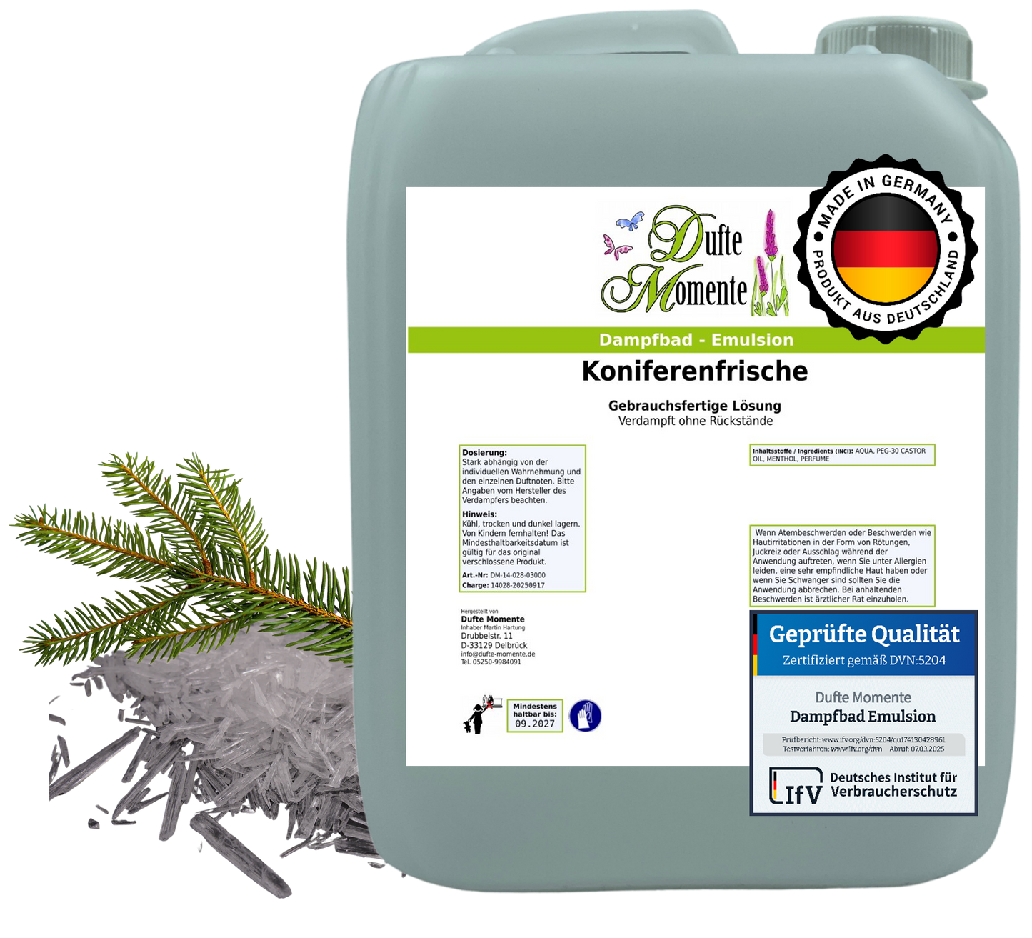 Dampfbad-Emulsion Koniferenfrische (Menthol, Tannennadel) | Gebrauchsfertig & DVN-Zertifiziert für Dein Home-Spa | 3L, 5L, 10L