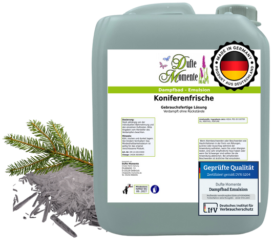Dampfbad-Emulsion Koniferenfrische (Menthol, Tannennadel) | Gebrauchsfertig & DVN-Zertifiziert für Dein Home-Spa | 3L, 5L, 10L