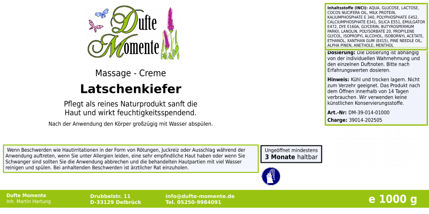 Massage-Creme Latschenkiefer -  1 kg, mit hochwertiger Sheabutter