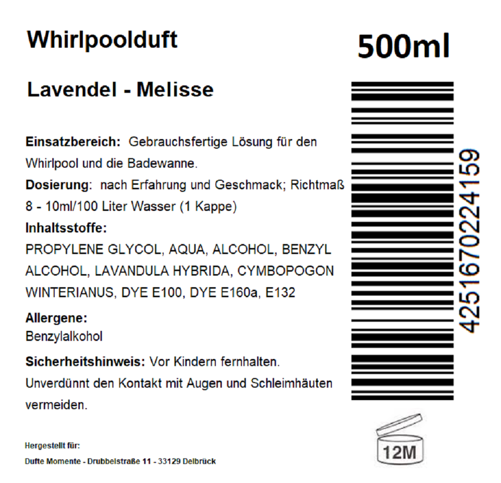 Whirlpoolduft 500 ml Etikett Lavendel -Melisse